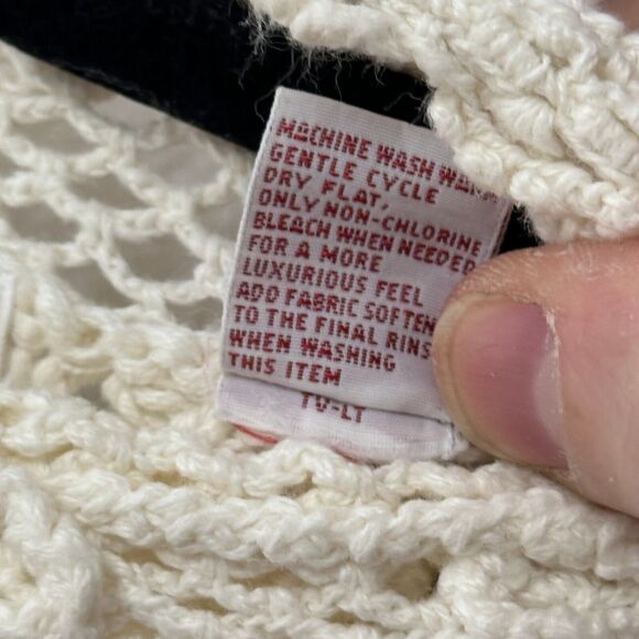 Vtg Dividends Sweater Sz L Ivory Crochet Mock Long Sleeve Cottagecore Grandma 90 - Picture 6 of 10